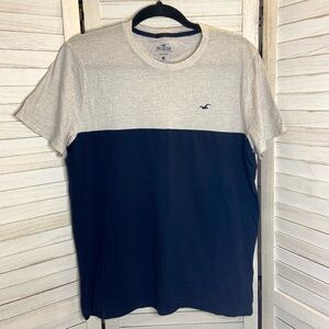 Hollister Two Tone Color Block Light Gray Navy Blue Short Sleeve Soft T Shirt